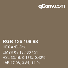 Color code: RGB 126 109 88 | qconv.com
