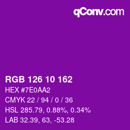Color code: RGB 126 10 162 | qconv.com