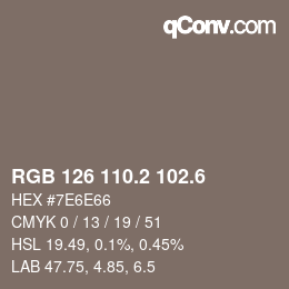 カラーコード: RGB 126 110.2 102.6 | qconv.com