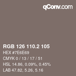 カラーコード: RGB 126 110.2 105 | qconv.com
