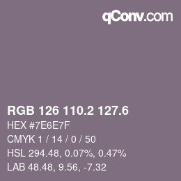 カラーコード: RGB 126 110.2 127.6 | qconv.com