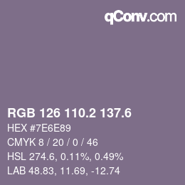 カラーコード: RGB 126 110.2 137.6 | qconv.com