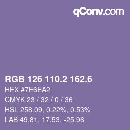 カラーコード: RGB 126 110.2 162.6 | qconv.com
