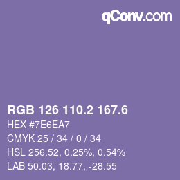 カラーコード: RGB 126 110.2 167.6 | qconv.com
