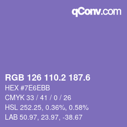カラーコード: RGB 126 110.2 187.6 | qconv.com