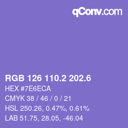カラーコード: RGB 126 110.2 202.6 | qconv.com