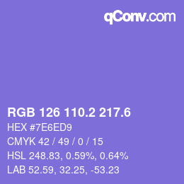 カラーコード: RGB 126 110.2 217.6 | qconv.com