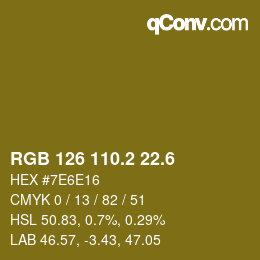 カラーコード: RGB 126 110.2 22.6 | qconv.com