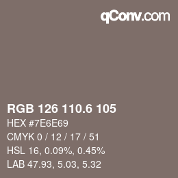 カラーコード: RGB 126 110.6 105 | qconv.com