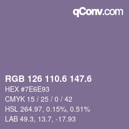 カラーコード: RGB 126 110.6 147.6 | qconv.com