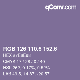カラーコード: RGB 126 110.6 152.6 | qconv.com