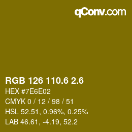 カラーコード: RGB 126 110.6 2.6 | qconv.com