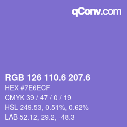 カラーコード: RGB 126 110.6 207.6 | qconv.com
