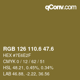 カラーコード: RGB 126 110.6 47.6 | qconv.com