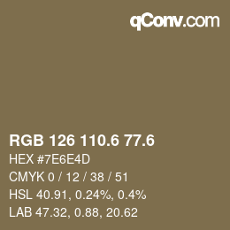 カラーコード: RGB 126 110.6 77.6 | qconv.com