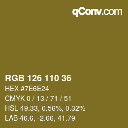 Color code: RGB 126 110 36 | qconv.com