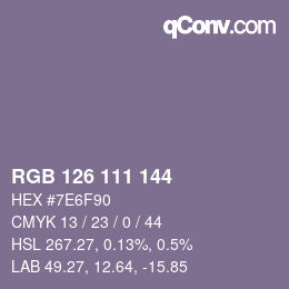 Farbcode: RGB 126 111 144 | qconv.com