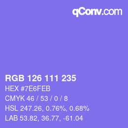 Code couleur: RGB 126 111 235 | qconv.com