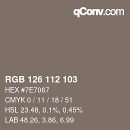 Color code: RGB 126 112 103 | qconv.com