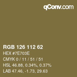 カラーコード: RGB 126 112 62 | qconv.com