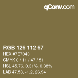 颜色代码: RGB 126 112 67 | qconv.com