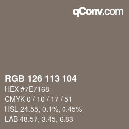 颜色代码: RGB 126 113 104 | qconv.com
