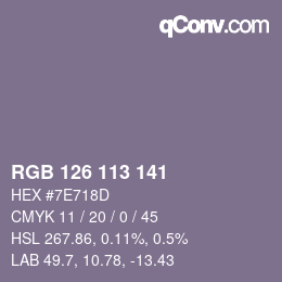 Color code: RGB 126 113 141 | qconv.com
