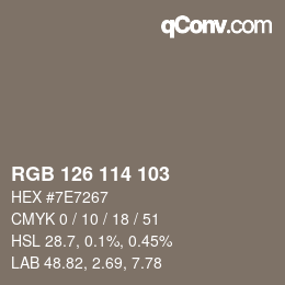 Color code: RGB 126 114 103 | qconv.com
