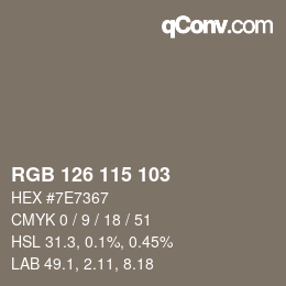 Color code: RGB 126 115 103 | qconv.com