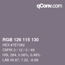 Color code: RGB 126 115 130 | qconv.com