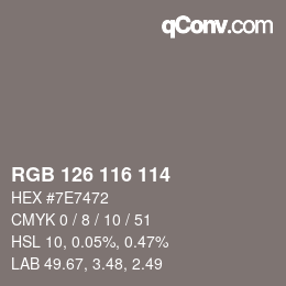 カラーコード: RGB 126 116 114 | qconv.com