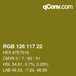Color code: RGB 126 117 22 | qconv.com