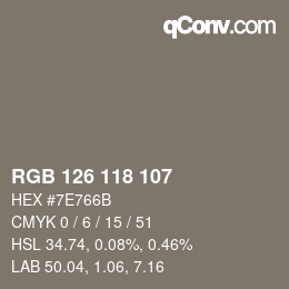 颜色代码: RGB 126 118 107 | qconv.com