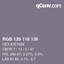 颜色代码: RGB 126 118 136 | qconv.com