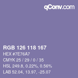 Color code: RGB 126 118 167 | qconv.com
