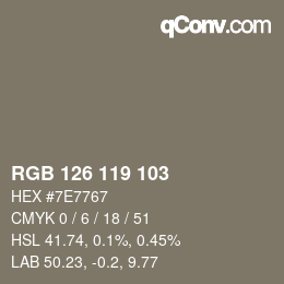 Color code: RGB 126 119 103 | qconv.com