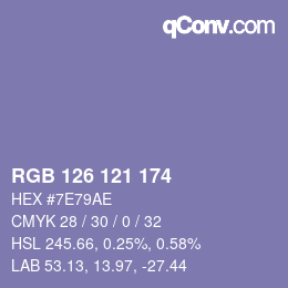 Código de color: RGB 126 121 174 | qconv.com