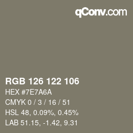 颜色代码: RGB 126 122 106 | qconv.com