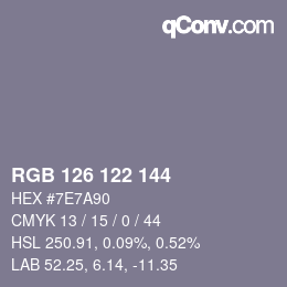 Color code: RGB 126 122 144 | qconv.com