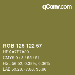 Farbcode: RGB 126 122 57 | qconv.com