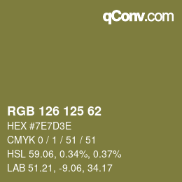 Color code: RGB 126 125 62 | qconv.com