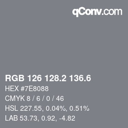カラーコード: RGB 126 128.2 136.6 | qconv.com