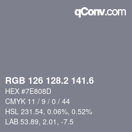 カラーコード: RGB 126 128.2 141.6 | qconv.com