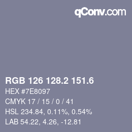 カラーコード: RGB 126 128.2 151.6 | qconv.com