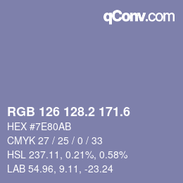 カラーコード: RGB 126 128.2 171.6 | qconv.com