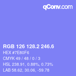 カラーコード: RGB 126 128.2 246.6 | qconv.com