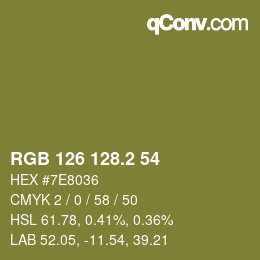 カラーコード: RGB 126 128.2 54 | qconv.com