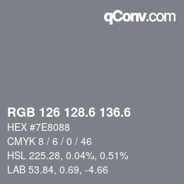 カラーコード: RGB 126 128.6 136.6 | qconv.com