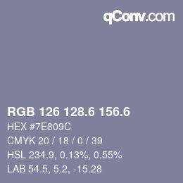カラーコード: RGB 126 128.6 156.6 | qconv.com