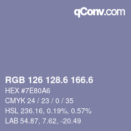 カラーコード: RGB 126 128.6 166.6 | qconv.com